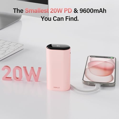 Ultimate i WALK 9600 m Ah Fast Charging Power Bank with Built-in USB-C Cable – 20 W PD External Battery for i Phone 15 Series, Samsung, Android, i Pad Pro/Air & Air Pods – Lightweight & Convenient Charging Solution for Travel & Daily Use