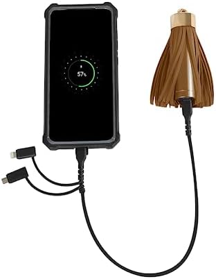 Stylish Tan Tassel Keychain Power Bank – Fast Charging Portable Battery Pack for Smartphones & Tablets with Universal USB Compatibility and Compact Design