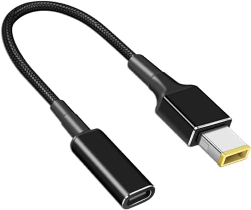 High-Performance Female USB C to Square Yellow Tip Charging Cable for Lenovo Think Pad – Compatible with 45 W, 65 W, and 90 W Adapters for T430, T440, T450, T460, T470, E440, E550, X1 Carbon, Yoga 11 s, Flex 14, and Flex 15 D – Durable Design for Rapid Charging and Data Transfer – Essential Accessory for Enhanced Productivity and Optimal Device Performance