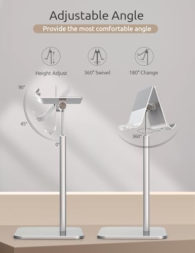 Adjustable Ergonomic Tablet Stand for i Pads and E-Readers – Custom Height & Angle for Optimal Eye-Level Comfort in Your Home Office – Sturdy Dock Compatible with 4-13” Devices, Sleek Silver Finish for Modern Workspaces