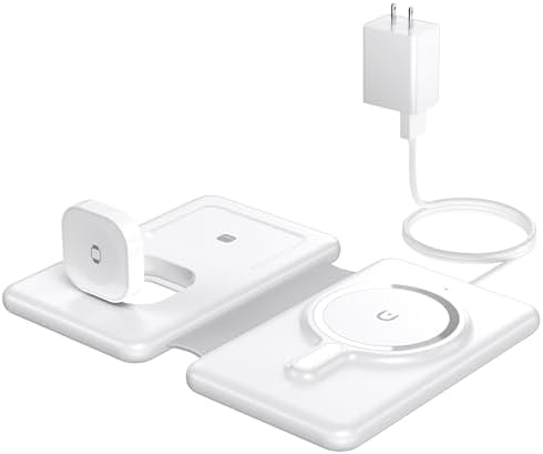 Revolutionize Your Charging Experience with the Ultimate 3-in-1 Wireless Charging Station for i Phone, Apple Watch, and Air Pods – Magnetic Foldable Design for Enhanced Portability and Fast Charging Compatibility with i Phone 16, 15, 14, 13, 12 Pro Max Plus – Effortlessly Streamline Your Tech Setup and Eliminate Cable Clutter – Durable and Stylish Solution for Home and Office Use