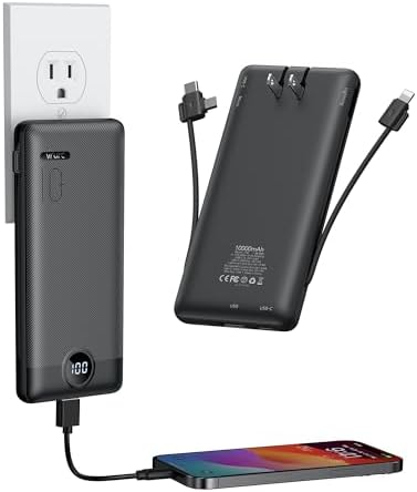 Sleek VRURC 10,000 m Ah Portable Charger with Built-in Wall Plug – Rapid 22.5 W USB Power Bank for Ultimate Travel Convenience – Slim Profile, 4 Outputs & Dual Inputs for Multi-Device Charging – Essential USB-C Compatible Travel Accessory in White