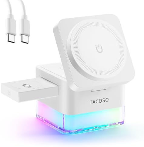 3-in-1 Magnetic Wireless Charging Station with Nightlight – Foldable Apple Charging Dock for i Phone 16/15/14/13/12, Air Pods & Apple Watch – 15 W Fast Charging Station in Sleek White Design (No Adapter) – Ultimate Portable Solution for Clutter-Free Charging
