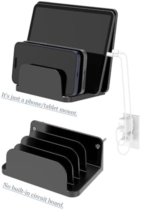 Wall Mount Phone Holder for Smartphones and Tablets, Phone Shelf with 4-Slot Docking Station Compatible with Tablet, ipad, Kindle Wall Charging Organizer (Black) – Enhanced Compatibility and Speed