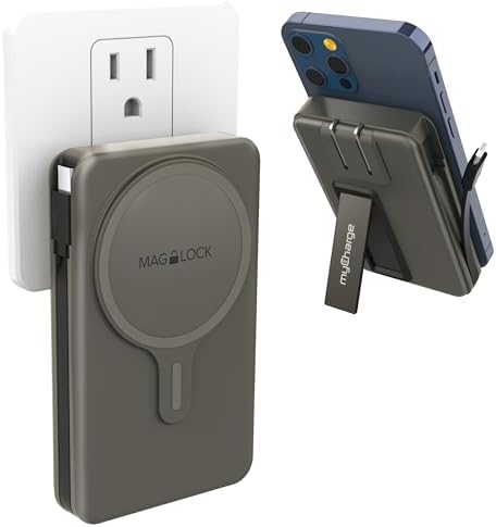 Revolutionize Your Charging Routine with the my Charge Mag Lock Hub 5000 m Ah Wireless Power Bank – Fast Charging Battery Pack for i Phone with Integrated Type C Cable & Compact Kickstand for Effortless Use on the Go