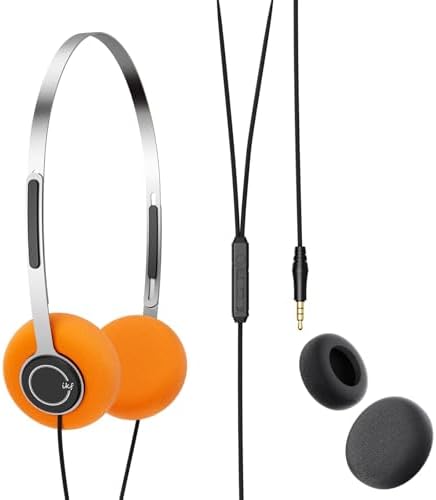Y3 Retro Wired Headphones – Nostalgic 80 s & 90 s Style Headset with Adjustable Headband, Lightweight Comfort, and Universal 3.5 mm Jack Compatibility – Immerse in Classic Audio with Unique Replaceable Orange Ear Pads for Enhanced Comfort and Fashion