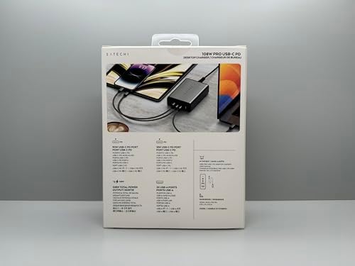 Satechi 108 W Pro USB-C PD Desktop Charger – Fast Multi-Device Charging Hub with Dual USB-C and USB-A Ports for Mac Book Pro, Air, i Pad Pro, and i Phone 16 Series – Sleek Design, Enhanced Safety Features, Ultimate Power Solution for Professionals and Students