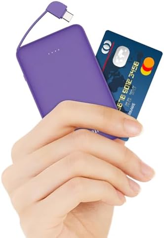 Ultra-Thin 6000 m Ah Fast Charging Power Bank with Built-in USB C Cable – Lightweight Portable Charger for i Phone 15/16, Samsung, and Android Devices – Essential Travel Battery Pack for On-the-Go Power Solutions