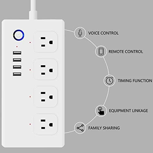Smart Power Strip with Voice Control – Usee Link 4 AC Outlets & 4 USB Ports (2 A, 2 C) Surge Protector, 5 ft Cord, Wi-Fi Enabled for Alexa & Google Home, No Hub Required, Sleek Black Design for Modern Charging Solutions