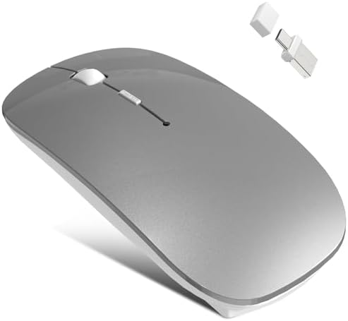 Sleek Silver Bluetooth Wireless Mouse for Mac Book Air & Pro – Ergonomic, Rechargeable, and Silent Tri-Mode Connectivity (2.4 G USB-C/USB-A, Bluetooth 5.2/3.0) for Ultimate Productivity on the Go