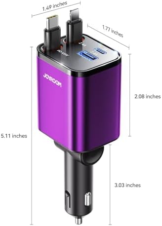 JOYROOM Ultra-Compact 84 W Retractable Car Charger – Fast USB-C Charging for i Phone 12-16 | Travel Essential Car Adapter for Quick Device Power-Up | Sleek Design, Tangle-Free Cable, Perfect Gift for Men & Women