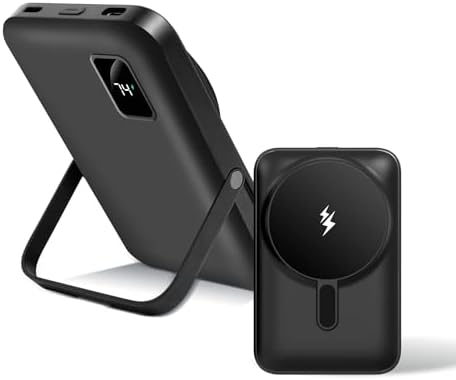 Magnetic Wireless Power Bank 10,000 m Ah with Foldable Stand: Fast Charging Battery Pack for i Phone 12-16 Series – Compact Travel Essential with LED Display and Enhanced Compatibility for Business and Leisure Use