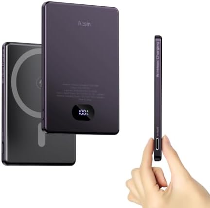 Ultra Slim Magnetic Portable Charger 5000 m Ah for Mag Safe Devices – Wireless Power Bank with 20 W Two-Way USB-C Fast Charging for i Phone 15/14/13/12 Series (Purple) – Perfect Blend of Style and Functionality