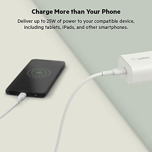 Belkin 25 W Dual USB-C Charger Block with Premium Cable – Ultra-Fast PD3.0 & PPS Charging for i Phone 16, Galaxy S25, Google Pixel 9 & More – Compact Wall Adapter for Ultimate Portability and Device Compatibility