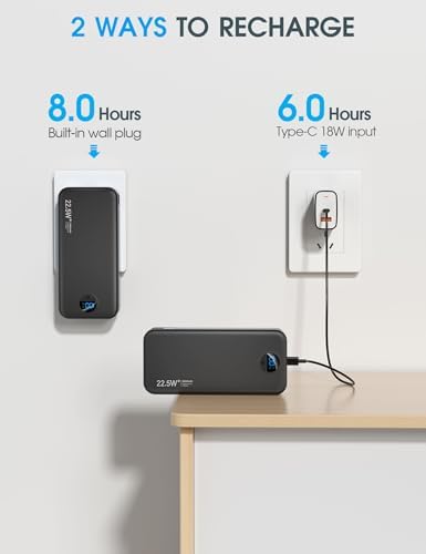 Ultra-Fast Portable Phone Charger with 12000 m Ah Capacity – All-in-One Power Bank with Integrated Cables, Wall Plug, and LED Display for i Phone, i Pad, Samsung – Essential Travel Companion for Uninterrupted Connectivity