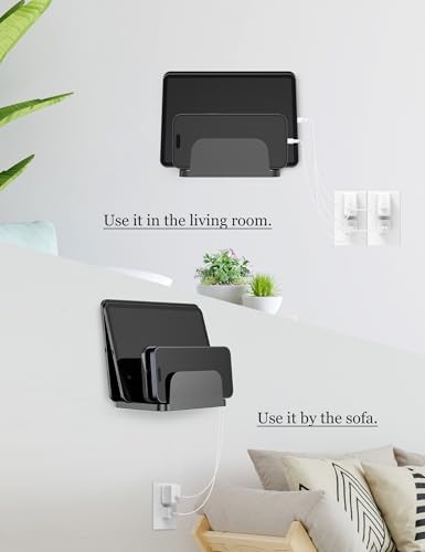 Wall Mount Phone Holder for Smartphones and Tablets, Phone Shelf with 4-Slot Docking Station Compatible with Tablet, ipad, Kindle Wall Charging Organizer (Black) – Enhanced Compatibility and Speed