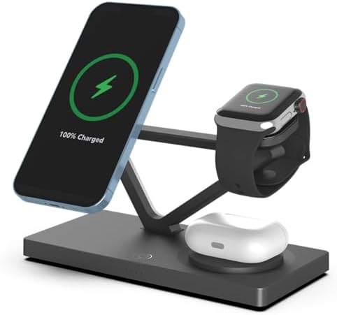 Revolutionize Your Charging Routine with the All-in-One Magnetic Wireless Charger: 3-in-1 Travel Station for i Phone 15, 14, 13, 12 Pro – Effortless Power for Apple Watch Series & Air Pods 3, 2, Pro (T216 White) – Ultimate Fast Charging Solution for On-the-Go Apple Users