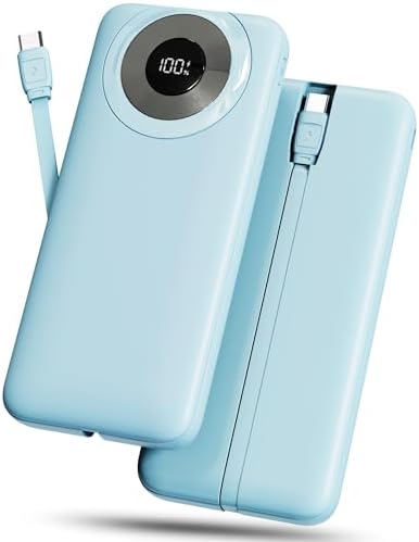 High-Capacity 10000 m Ah USB-C Power Bank with 22.5 W Fast Charging – Travel-Ready Portable Charger Featuring Built-in Cables, Triple Output Ports & HD LED Display for Efficient Device Charging on the Go