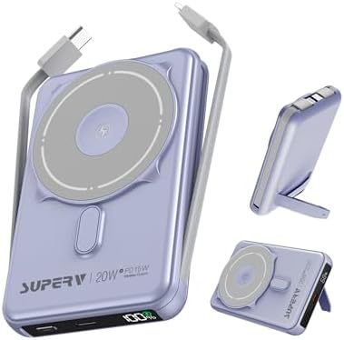 Magnetic 10000 m Ah Portable Charger Power Bank with LED Display – Fast Charging, Built-in Cables, Stylish Purple Design – Compatible with i Phone 16/15 Pro Max, Samsung Galaxy S24/S23, and Apple Watch – Ultimate Convenience for On-the-Go Users