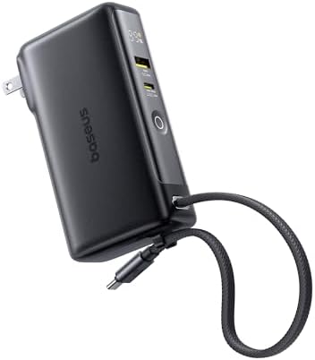 Baseus Nomos 3-in-1 Power Bank: 67 W Fast Charging with Foldable Wall Plug & 10,000 m Ah Capacity – Ultimate Travel Charger with Built-in USB-C Cable for i Phone 16/15, Samsung, Mac Book & Laptops – Unmatched Compatibility & Speed on the Go