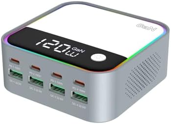 Ultimate 490 W Ga N USB-C Fast Charging Station – 8-Port Multi-Device Charger with 100 W PD3.0 & QC3.0, Digital Display for Smart Power Management – Ideal for Laptops, Mac Books, i Pads, i Phones & More – Compact Design for Efficient Charging Solutions