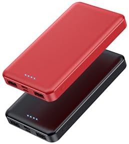 Ultra-Slim 10000 m Ah Portable Power Bank – Dual USB Outputs & USB-C Input, Compact External Charger for i Phone 12/13, Samsung S20, Tablets – Stylish Black and Red Design for Maximum Portability and Enhanced Device Compatibility