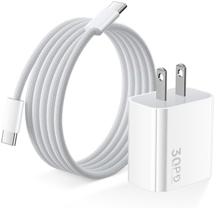 30 W USB-C Fast Charging Wall Charger Duo – Optimized for i Phone 16 Series, i Pad Pro, Samsung S25 & Google Pixel 9 with 6 FT USB-C Cable – Superior Compatibility and Safety Features for Efficient Power Delivery and Enhanced Portability