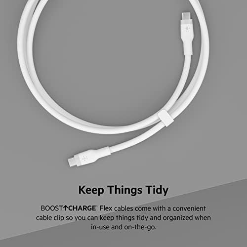 Upgrade Your Charging Game with the Belkin Boost Charge Flex USB-C to USB-C Cable – 2 m Fast Charging Solution for i Phone 16, Galaxy S25, Pixel 9 & More, Durable Silicone Design with Cable Clip for Effortless Organization in Sleek Black & White