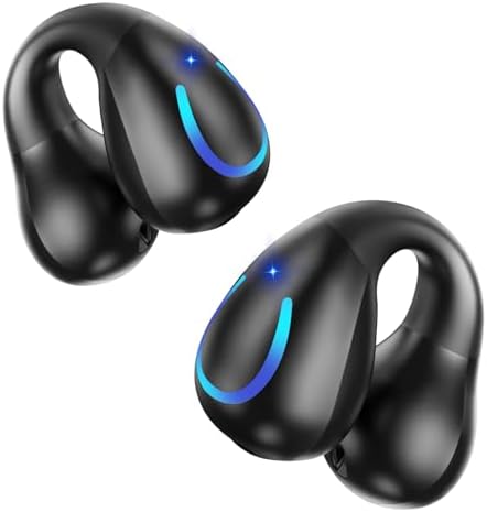 Revolutionary Bluetooth 5.3 Bone Conduction Earbuds – Ultra-Lightweight Clip-On Sport Headphones with IPX7 Waterproof Protection, 60-Hour Extended Battery, Stylish Charging Case, and Integrated Microphone for Optimal Fitness and Outdoor Activities in Sleek Black