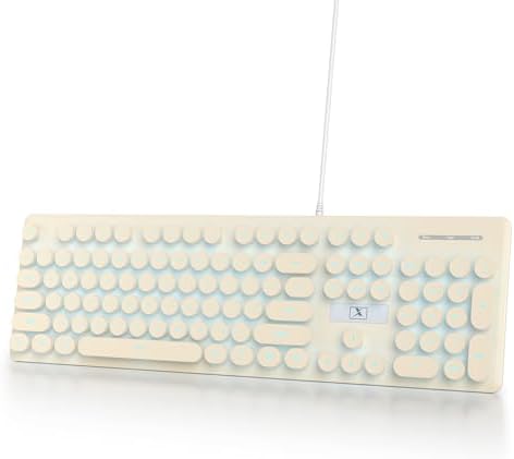 Vibrant Purple Ergonomic Wired Membrane Keyboard – Full-Size 104 Keys with Round Typewriter Keycaps, White LED Backlighting, and Ultra-Quiet Performance for Enhanced Productivity in Any Workspace
