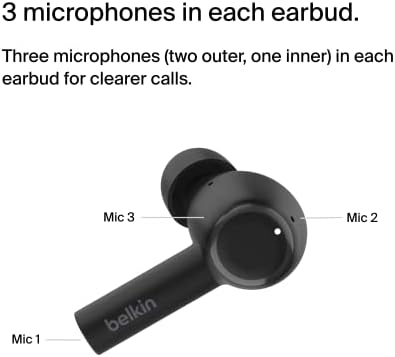 Belkin Sound Form™ Pulse Wireless Noise Cancelling Earbuds – Premium Bluetooth Headphones with IPX5 Water Resistance, Enhanced Dual Microphone Clarity, Ergonomically Designed for Ultimate Comfort, and Convenient Wireless Charging Case – Ideal for i Phone & Samsung Users, Sleek Black Finish