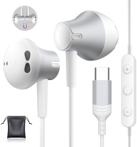 Elevate Your Audio Experience with Premium USB C Noise Cancelling Earbuds for i Phone 16/15 Pro Max & Samsung Galaxy S25/S24 Ultra – Comfortable Wired Headphones with Built-in Microphone & On-the-Go Volume Control for Unmatched Sound Quality and Clarity