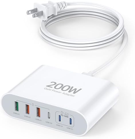 Maximize Your Charging Efficiency with the 200 W USB C Multi-Port Charger Hub – Fast Charging Station for Laptops, i Phone 15, Mac Book Pro & More – Ultimate Power Adapter with Smart Technology for Safe, Rapid Device Charging on the Go