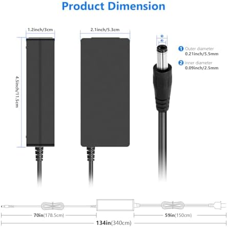 Universal AC to DC 12 V 3 A Power Supply Adapter with 6.5 ft Cable – Reliable Power Solution for 480 LED Video Lights & Ring Lights, UL Listed US Plug for Optimal Safety and Performance