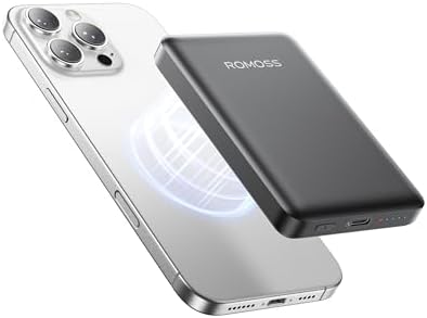 ROMOSS Magnetic Wireless Power Bank – 10,000 m Ah Portable Charger with PD 20 W Fast Charging for i Phone 12-16 Series – Compact, Lightweight, and Tangle-Free Mag Safe Battery Pack with USB-C Port – Ultimate On-the-Go Charging Solution