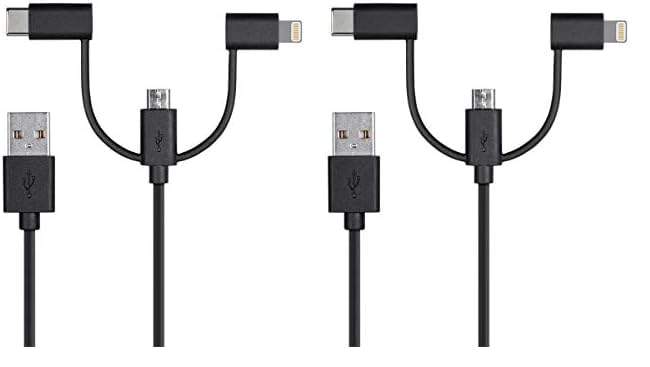 Monoprice 3-in-1 USB Multiport Charging Cable – 3 ft White – Versatile USB Micro-B, USB-C & Lightning Compatibility for Fast Charging and Data Transfer – Essential Tech Accessory for Home, Office, and Travel