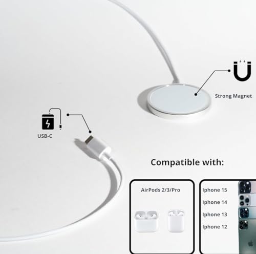 Ultra-Slim Magnetic Wireless Charger for i Phone X/11/12/13/14/15/16 – Fast 15 W Charging with Smart-IC Protection, Braided 5 ft USB-C Cable, Qi-Certified, Case-Compatible Design for Effortless Charging Anywhere