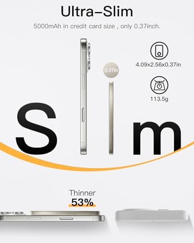 Ultra-Slim i WALK Magnetic Power Bank – 5000 m Ah Wireless Charger with LED Display for i Phone 16/15/14/13/12 Series – Ergonomic Design, Lightweight Portable Battery Pack for On-the-Go Charging