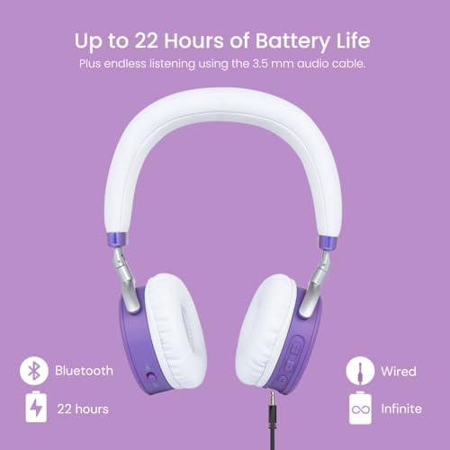 Safe & Stylish Bluetooth Headphones for Kids – Puro Sound Labs Junior Jam Plus with Volume Limiting Technology, 22-Hour Battery Life, and Comfortable On-Ear Fit, Perfect for Tablets and Smartphones in Trendy Blue Finish