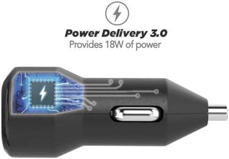 Scosche CPDC203 Power Volt 20 W Fast Car Charger with 3-Foot Adjustable Coiled Cable – Universal USB-C Compatibility, Power Delivery 3.0 for Rapid Charging of Smartphones, Tablets, and More – Compact and Efficient Travel Accessory