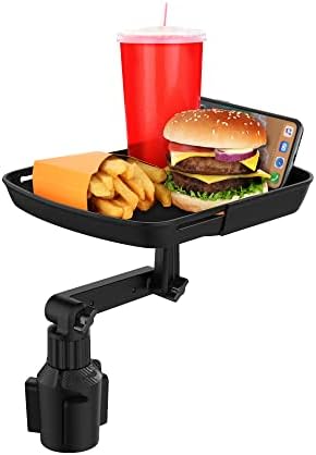 Ultimate Car Cup Holder Tray with Adjustable Phone Mount | 7.5-Inch Anti-Slip Food and Beverage Companion | Swivel Design for Easy Access and Viewing | Fits Cup Holders 2.5 to 4 Inches Wide | Elevate Your Driving Experience with Enhanced Compatibility and Convenience