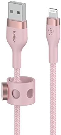 Belkin Boost Charge Pro Flex 10 FT Braided USB Type A to Lightning Cable – MFi Certified Fast Charger for i Phone 14/13/12/11/Pro/Max/Mini/SE & i Pad – Durable Pink Design for Enhanced Compatibility & Speed