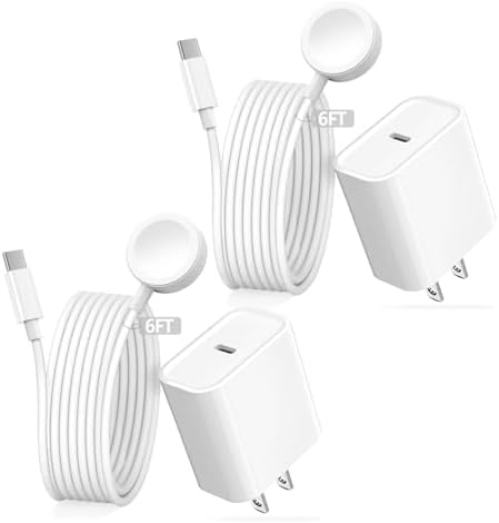 Ultra-Fast 20 W USB-C Charger for Apple Watch – 6.6 FT Magnetic Charging Cable Set for All Series 10/9/8/7/SE/6/5/4/3/2/1 – Compact, Lightweight, and Travel-Friendly Design – Maximize Charging Speed and Reliability with Dual Pack for Ultimate Convenience