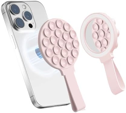 Mag Safe-Compatible Silicone Suction Cup Phone Mount with Integrated Mirror for Effortless Selfies and Video Calls – Hands-Free i Phone Accessory in Chic Pink for Ultimate Convenience and Versatility