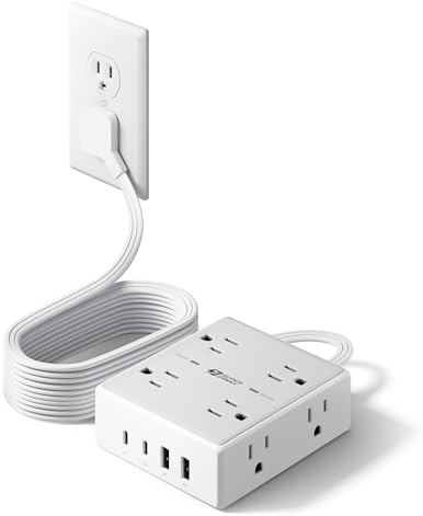 15 Ft Surge Protector Power Strip with 8 Outlets & 4 USB Ports – Wall Mountable Flat Plug Charging Station for Home, Office, and Dorm Room – High-Speed USB-C Compatible Extension Cord for Ultimate Device Connectivity and Safety
