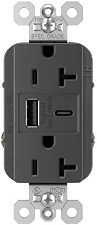 Legrand Pass & Seymour TR15 USBAC6 15 Amp Tamper-Resistant Duplex Outlet with Ultra-Fast 6.0 A USB A/C Charging Ports – Ideal Commercial and Residential Solution for Rapid Device Power-Up in Elegant Brown Finish