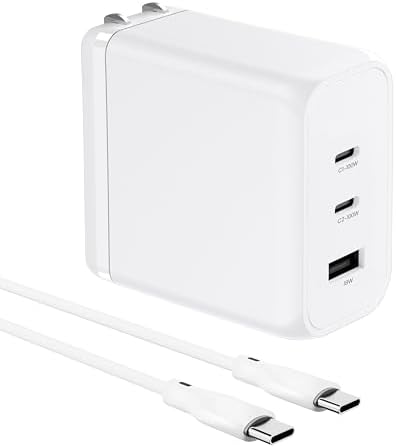 Ultra-Fast 100 W Ga N II PD Charger with 3 Ports – 2 USB-C & 1 USB-A, 6.6 ft E-Mark Cable, Perfect for Mac Book Pro, Pixelbook, Think Pad, XPS, i Pad Pro, Samsung Galaxy S23 Ultra & i Phone 16 Pro – Compact Power Solution with Enhanced Safety Features for Rapid Device Charging