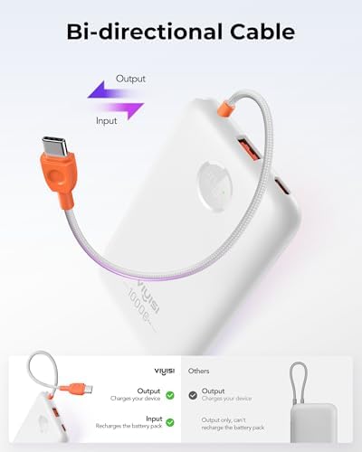 Slim Pink Portable Charger 10000 m Ah – USB-C Power Bank with Built-in Cable & LED Display for Fast Charging – Travel-Friendly Battery Pack Compatible with i Phone 16, 15, Samsung S24, S23 – Ultimate Convenience & Style