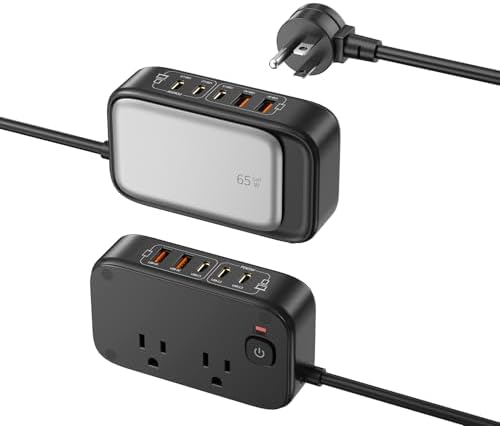 Effortless Power: 65 W USB Charging Station with Surge Protection – 5 FT Flat Extension Cord for Travel, Home, Office & School – Multi-Device Charging Hub for Fast, Safe Energy Delivery – Lightweight & Compact Design for Ultimate Portability