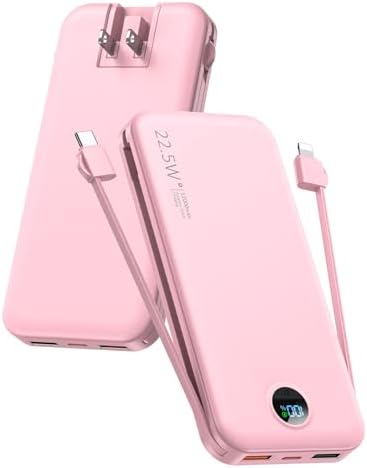 Ultra-Fast Portable Phone Charger with 12000 m Ah Capacity – All-in-One Power Bank with Integrated Cables, Wall Plug, and LED Display for i Phone, i Pad, Samsung – Essential Travel Companion for Uninterrupted Connectivity